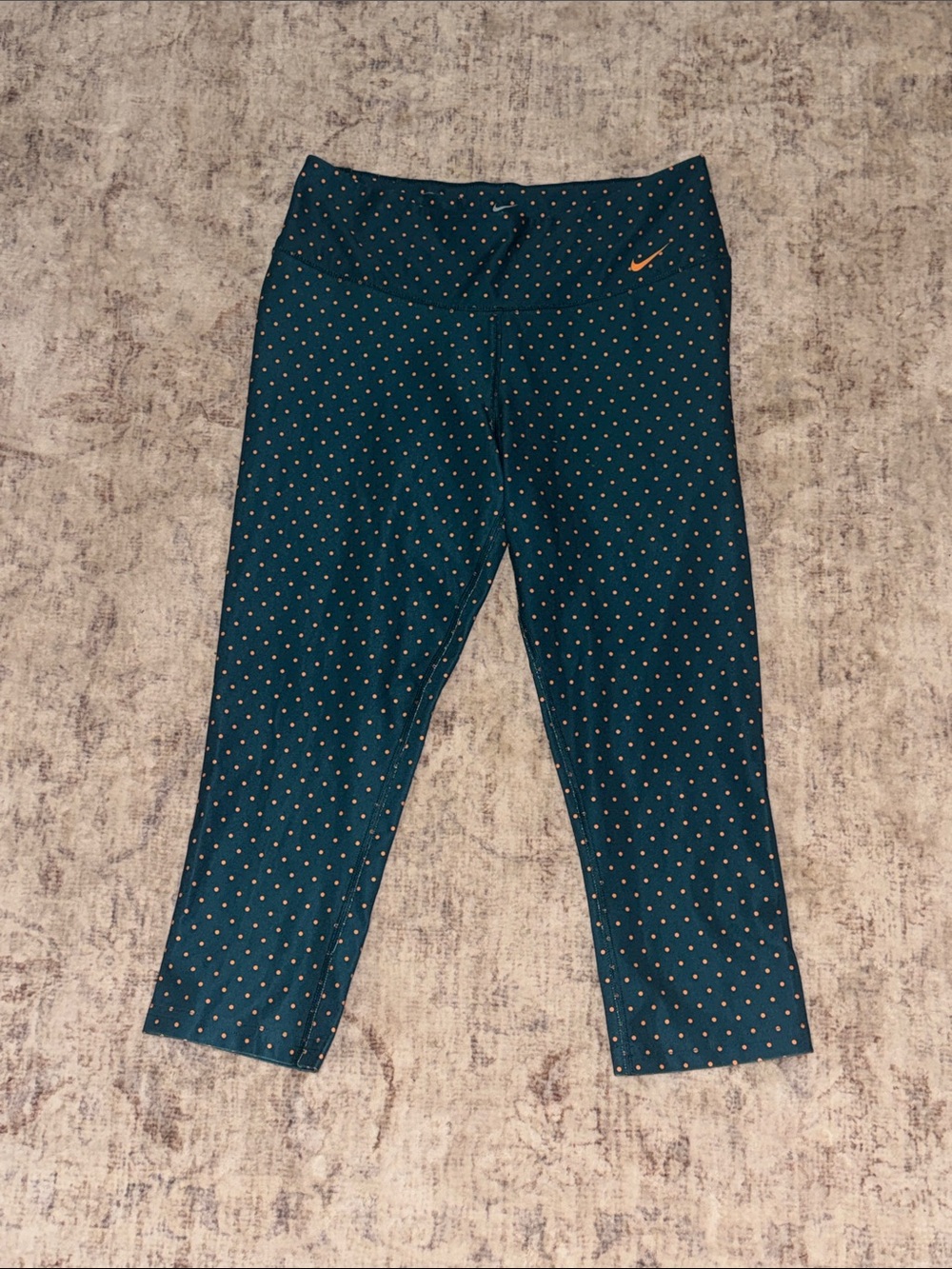 Nike Teal Capri Leggings with Orange Polka Dots